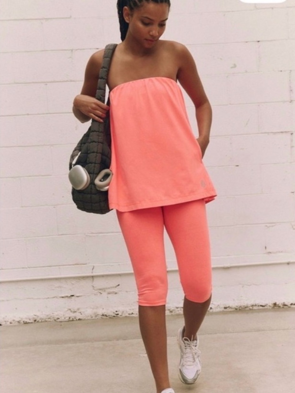 FREE PEOPLE Hot Shot Neon Coral Strapless Tank Onesie with Pockets--NEW--S